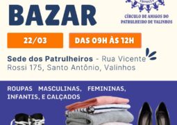 Patrulheiro realiza mais um bazar solidário<br>Evento acontece no sábado, 22 de março